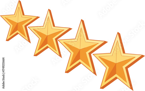 Four Golden Stars Vector Illustration for Achievements and Recognition Awards Celebrating Success Showing Quality Performance