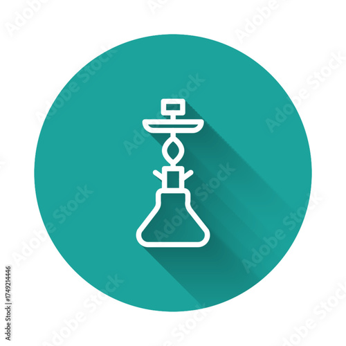 White line Hookah icon isolated with long shadow. Green circle button. Vector