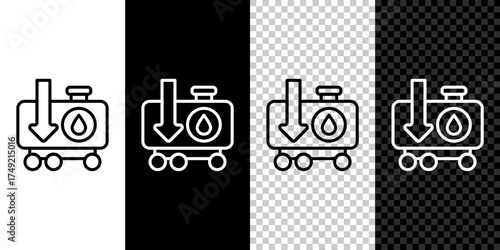Set line Drop in crude oil price icon isolated on black and white, transparent background. Oil industry crisis concept. Vector