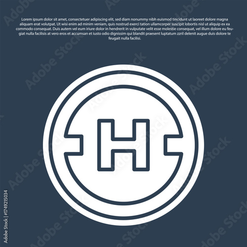 Blue line Helicopter landing pad icon isolated on blue background. Helipad, area, platform, H letter. Vector
