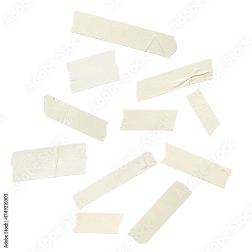 collection of torn pieces of white masking tape isolated on a transparent background, perfect for adding texture and realistic ripped edge details to graphic design projects and collage art