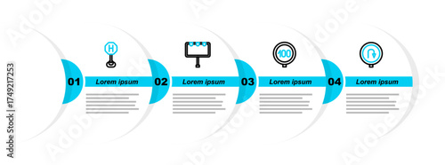 Set line Turn back road sign, Speed limit traffic, Billboard with lights and Hospital icon. Vector