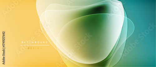 Abstract flowing shapes, yellow to teal gradient. Modern design element, smooth curves, translucent layers create visual interest.