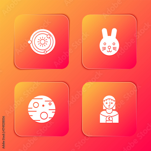 Set Solar system, Rabbit zodiac, Planet Mars and Astrology woman icon. Vector