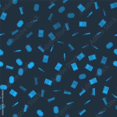 Set Video game console, Retro arcade machine, Sword for and Poker table on seamless pattern. Vector