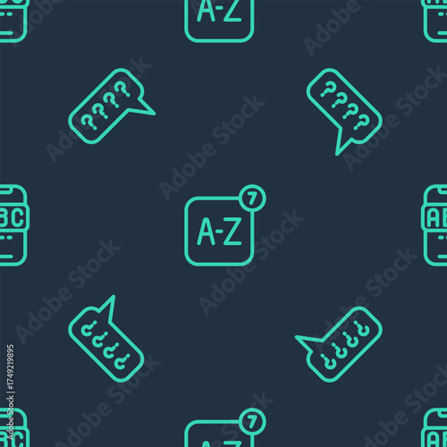 Set line Online translator, Speech bubbles with Question and Foreign language online study on seamless pattern. Vector