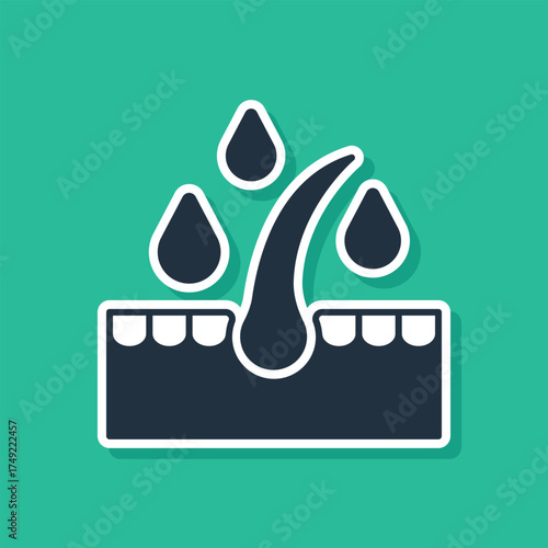 Blue Organic essential oil for hair care treatment icon isolated on green background. Hair growth oil. Vector