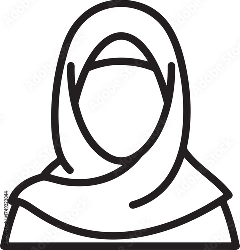 Indonesian woman avatar line avatar of Muslim woman with hijab, clean_traced