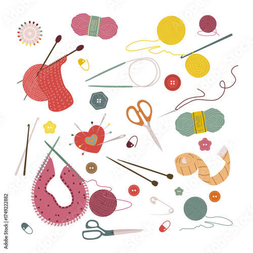Knitting and Sewing Tools Vector Illustration