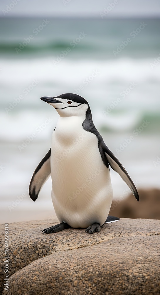 Naklejka premium Chinstrap Penguin on a Rock - A Portrait of Antarctic Wildlife.