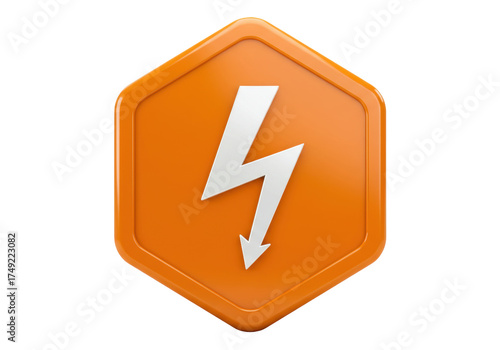 Free Download Orange hexagon with white lightning bolt isolated PNG, high voltage symbol for electrical hazard and safety warning - GFXLoad