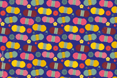 Colorful Yarn and Button Pattern Vector Illustration