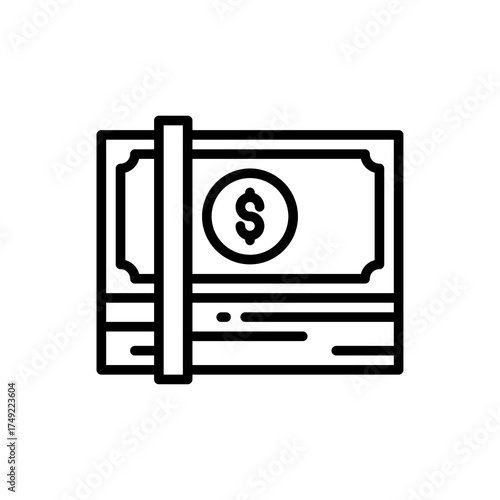 Outline Icon Of A Stack Of Bills With A Dollar Sign And A Band Around Them On A Transparent Background Represents Payment Method And Financial Transactions