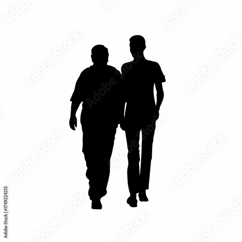Therapist smiling at recovered patient leaving clinic silhouette isolated on white background