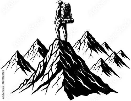 Conquering peaks adventurer on mountain summit, achievement and freedom on the trail