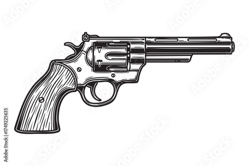 Classic Revolver Handgun Weapon Engraving Vector Illustration