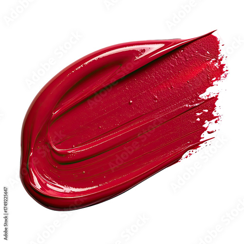 Red lipstick smear, glossy texture against a black backdrop, swash detail