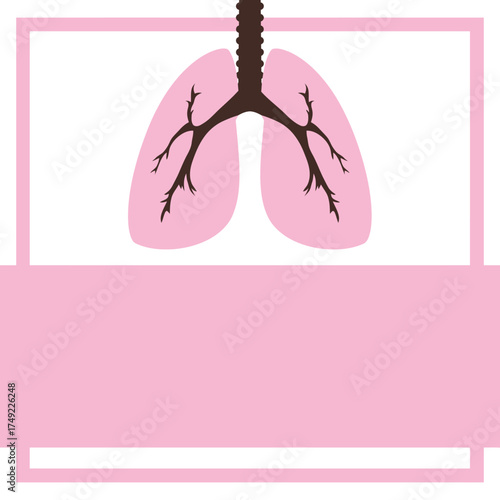 Minimalist Human Lungs and Trachea Illustration with Pink Frame and Copy Space for Health and Medical Concepts

