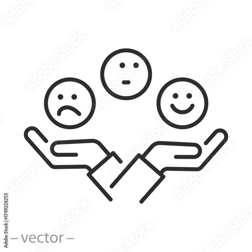 concept handling emotions, mental health vector illustration, coping you self, processing expressing emotions, thin line symbol on white background