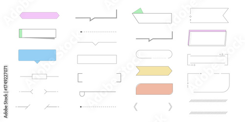 Text box callout text frame, border. Line simple set empty template for title, divider line design element. Banner, comic ribbon label element.