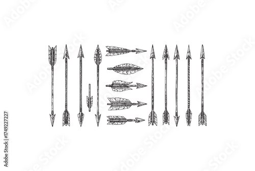 Archery Arrows Set Vintage Arrows engraving vector illustration