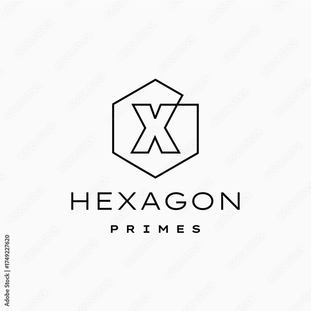 Fototapeta premium letter X mark hexagon hexagonal outline line logo vector icon illustration