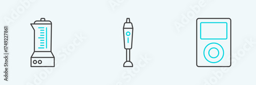 Set line Music player, Blender and icon. Vector
