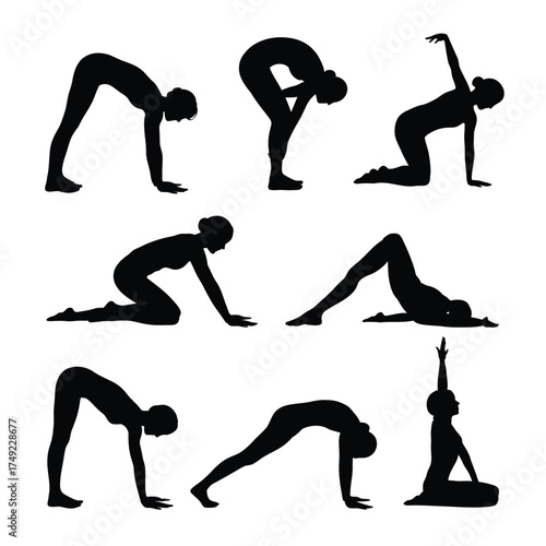 Diverse yoga poses silhouette vector graphics scalable illustration for fitness and wellness designs silhouette