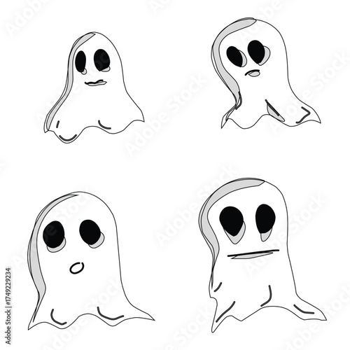 Set of cartoon ghost Halloween theme.eps