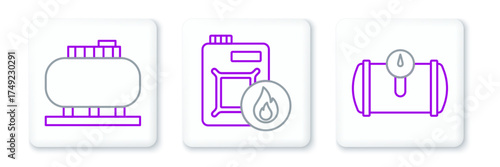 Set line Gas tank for vehicle, Oil storage and Canister motor oil icon. Vector