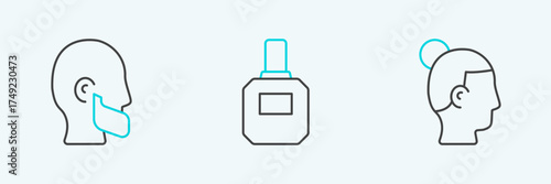 Set line Hairstyle for men, Mustache and beard and Aftershave icon. Vector