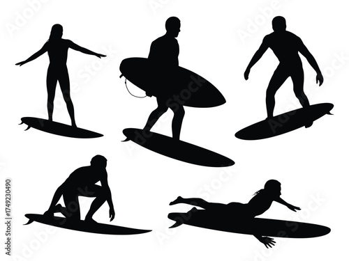 Set of dynamic surfer silhouettes vector illustration scalable eps icon silhouette