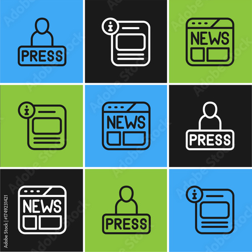 Set line Journalist news, News and Information icon. Vector