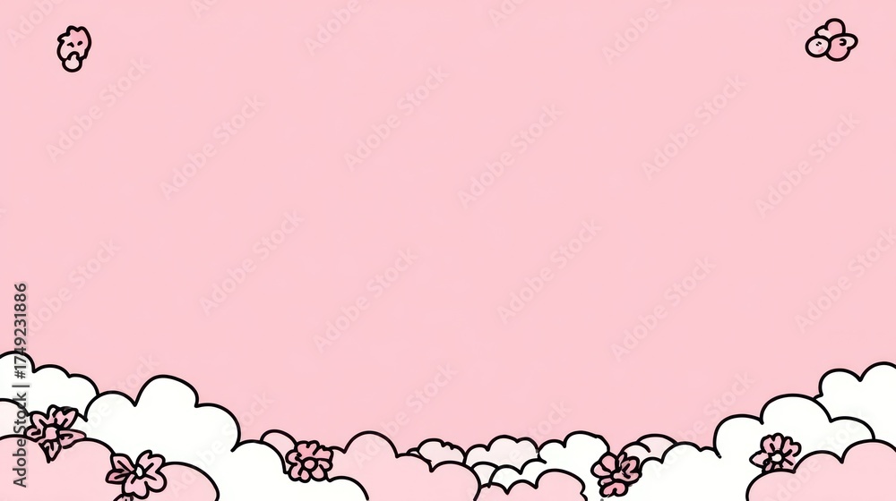 Obraz premium Abstract illustration of pink background with decorative floral and cloud elements