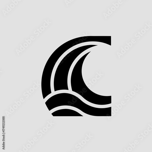 Simple wave silhouette minimal ocean design clean marine water concept elegant vector with white background