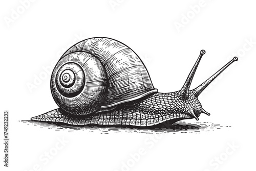 Garden Snail Crawling Slowly on the Ground