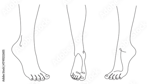One continuous line drawing of leg, foot, vector illustration on white background. Editable hand line on a transparent background