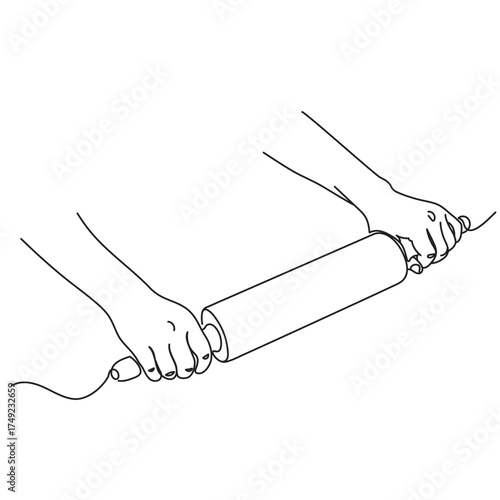 Continuous one line drawing of hand holding rolling pin. Editable line. Vector illustration on a transparent background