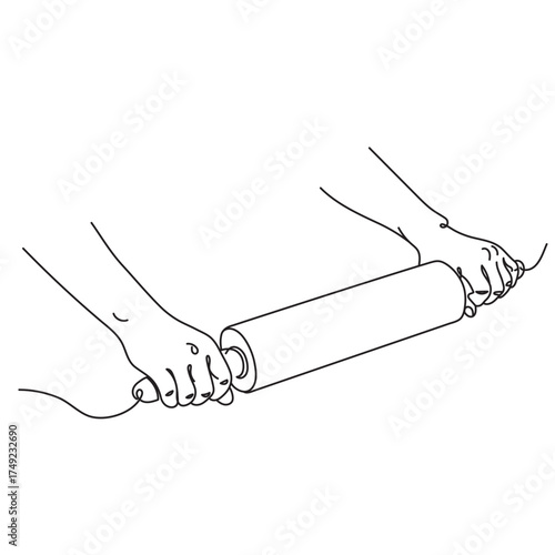 Continuous one line drawing of hand holding rolling pin. Editable line. Vector illustration on a transparent background