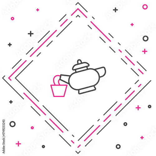 Line Traditional Chinese tea ceremony icon isolated on white background. Teapot with cup. Colorful outline concept. Vector