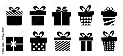 Black silhouettes of gift boxes on a white background. Vector illustration