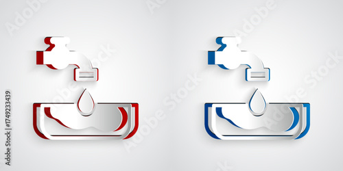 Paper cut Water problem icon isolated on grey background. Poor countries environmental public health related problems. Paper art style. Vector