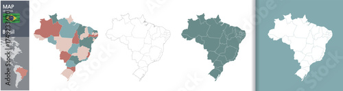 Detailed map of Brazil with states and borders, vector illustration.
