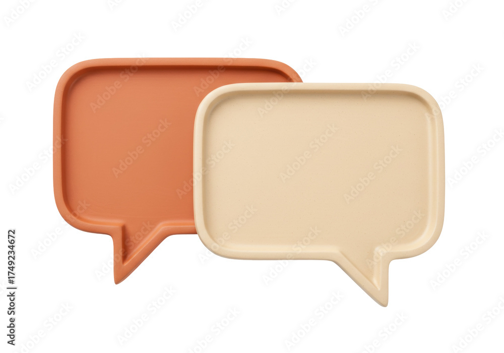 Naklejka premium Two speech bubble trays isolated, orange and beige ceramic dishes for home decor and conversation starters