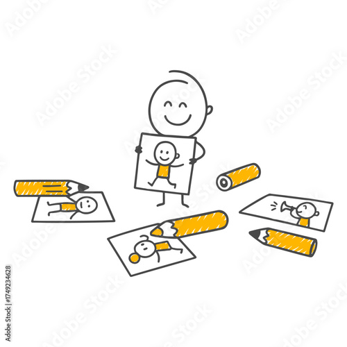 The Pride of Creativity An Individual Displaying Their Own Drawing and Feeling Happiness from Their Achievement.