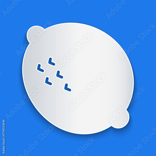 Paper cut Lemon icon isolated on blue background. Paper art style. Vector