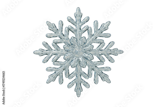 Elegant crystal snowflake isolated PNG, intricate ice crystal design for winter holiday season and Christmas decoration on transparent background