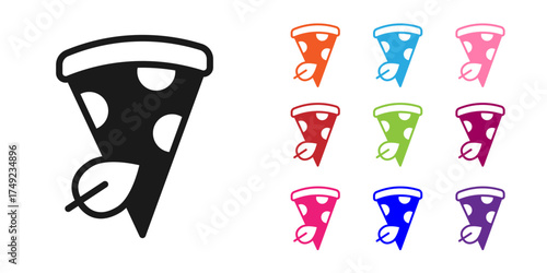 Black Vegan pizza slice icon isolated on white background. Set icons colorful. Vector