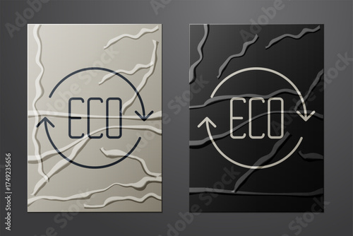 White Leaf Eco symbol icon isolated on crumpled paper background. Banner, label, tag, logo, sticker for eco green. Paper art style. Vector