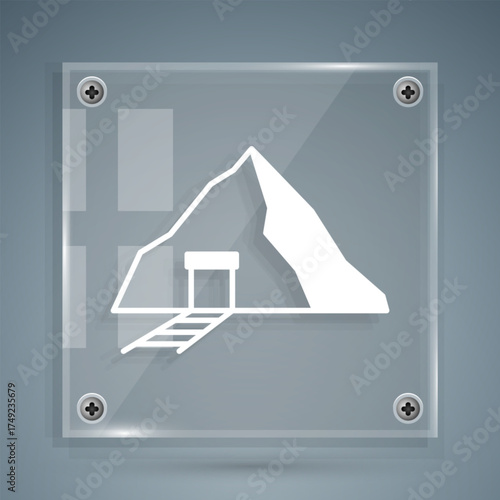 White Gold mine icon isolated on grey background. Square glass panels. Vector